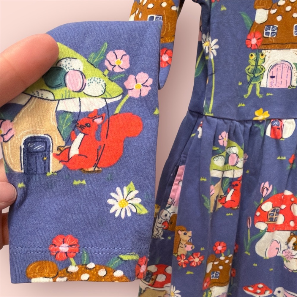 Mini Boden Toadstool Print Long-sleeve Cotton dress | size 7-8 - Picture 7 of 12